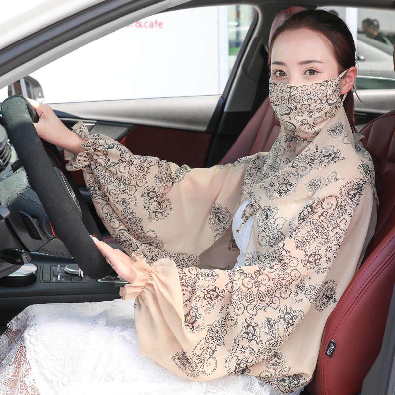 防冰外晒袖手套夏季女开车薄宽松户防紫外线护袖套丝披肩护臂套袖