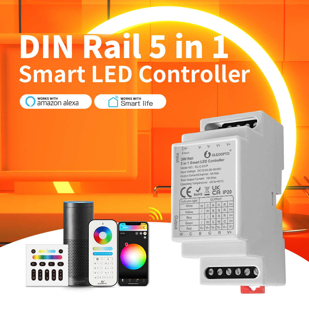 厂家导轨五合一灯条控制器RGB RGBW CCT 2.4G灯带调光器ZIGBEE3.