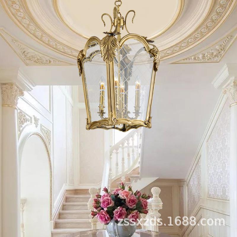 法式全铜吊灯别墅入户门厅玄关灯欧式创意轻奢走廊楼梯过道小