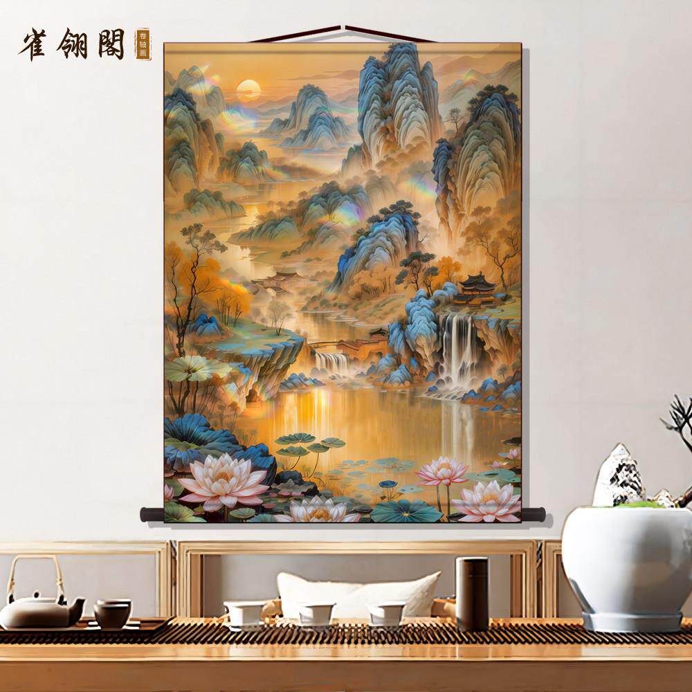 仙家堂口客厅山水画 画仙堂背景东北堂屋供奉风水画 画风景画 画