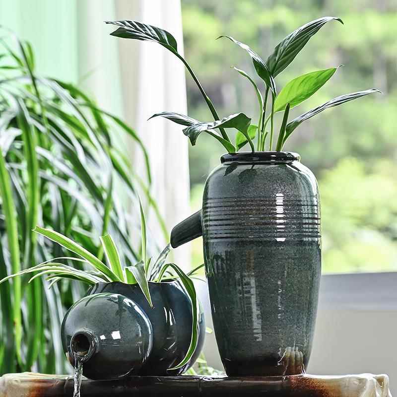 窑变陶罐流水罐循环水增氧过滤罐古法养鱼缸上出水口造景水流摆件