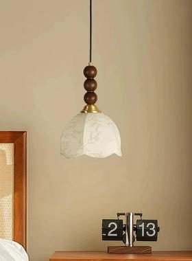 南4909洋c风中古g法式床头吊灯复古白蜡木轻奢布艺玄关吧台小吊灯