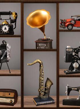 复古美式电话摆件家居客厅酒柜装饰品家里怀旧留声机服装店小摆设