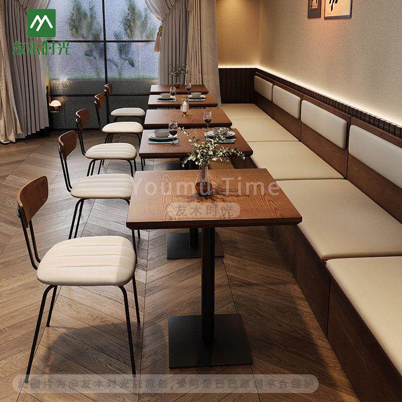 工业风覆古餐桌椅组合餐饮店实木餐桌椅咖啡厅商用饭店卡座沙发