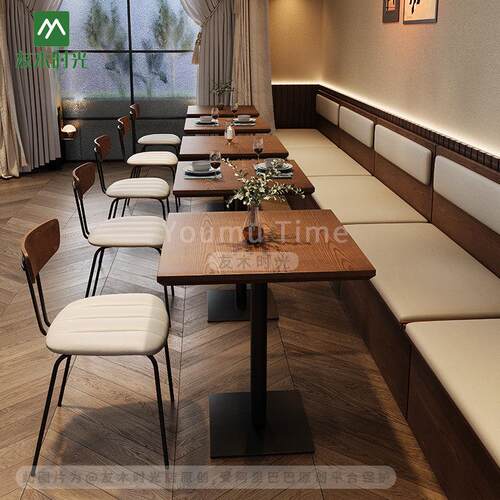 工业风复古餐桌椅组合餐饮店实木餐桌椅咖啡厅商用饭店卡座沙发