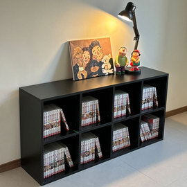 简约格子柜客厅书柜儿童书架，置物架落地收纳实木矮柜黑四六八格柜