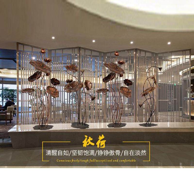 创意立体装饰摆件酒店软装摆设金属荷花荷叶道过水池大堂室外雕塑