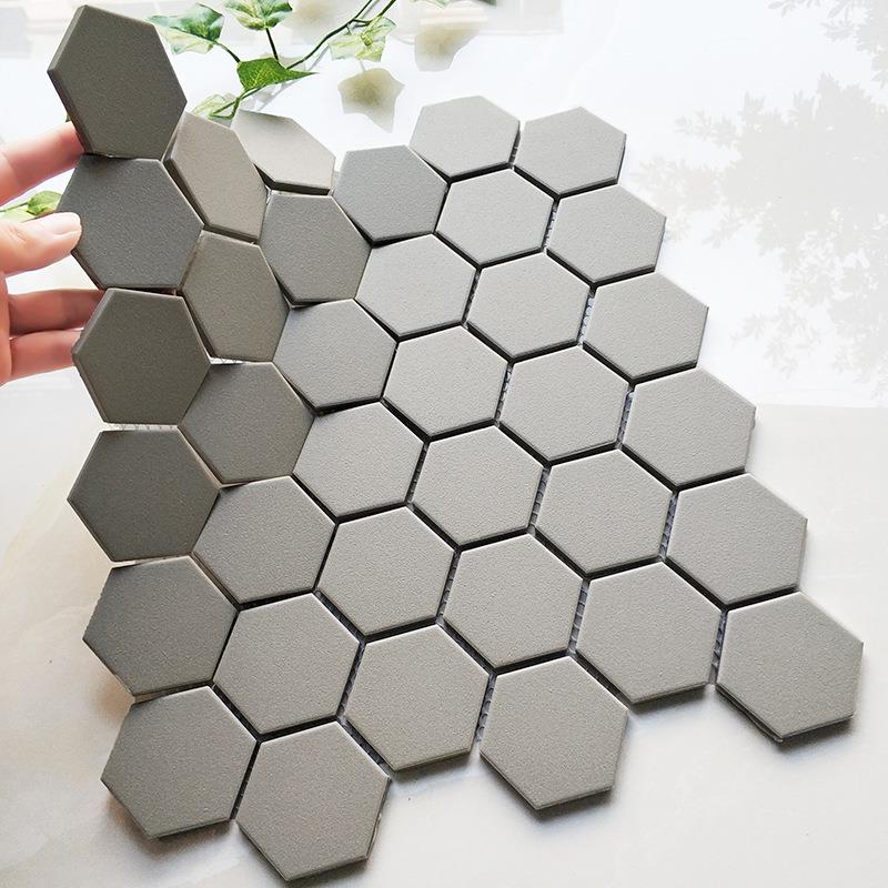 新款直销简约六边形瓷砖黑白灰色通体陶瓷马赛克厨房卫生间吧台阳