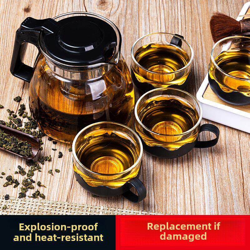 9.9 /五件套茶具,一壶四杯,透明家用耐热水套,有盖,功夫茶壶