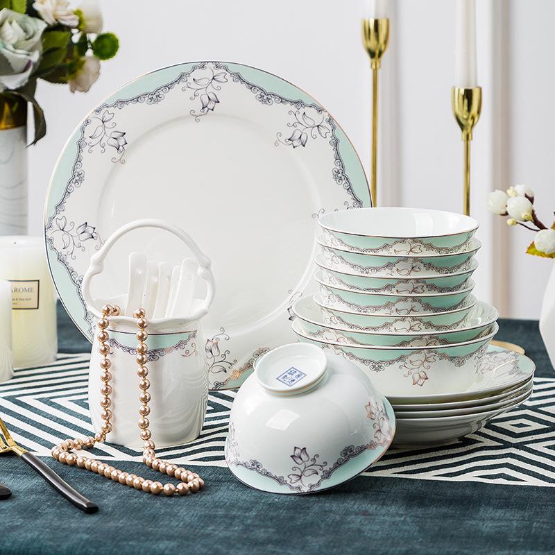碗简约骨瓷全套餐具景德镇陶瓷家用的碗碟套装会销活动盘礼品瓷器