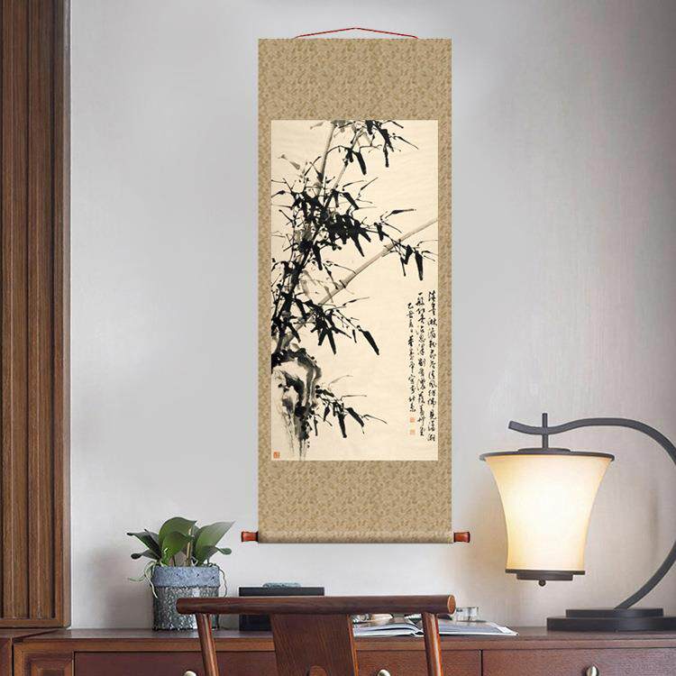 董寿平墨竹图挂轴条幅卷轴花鸟画名画复制品中式书房玄关画装饰画
