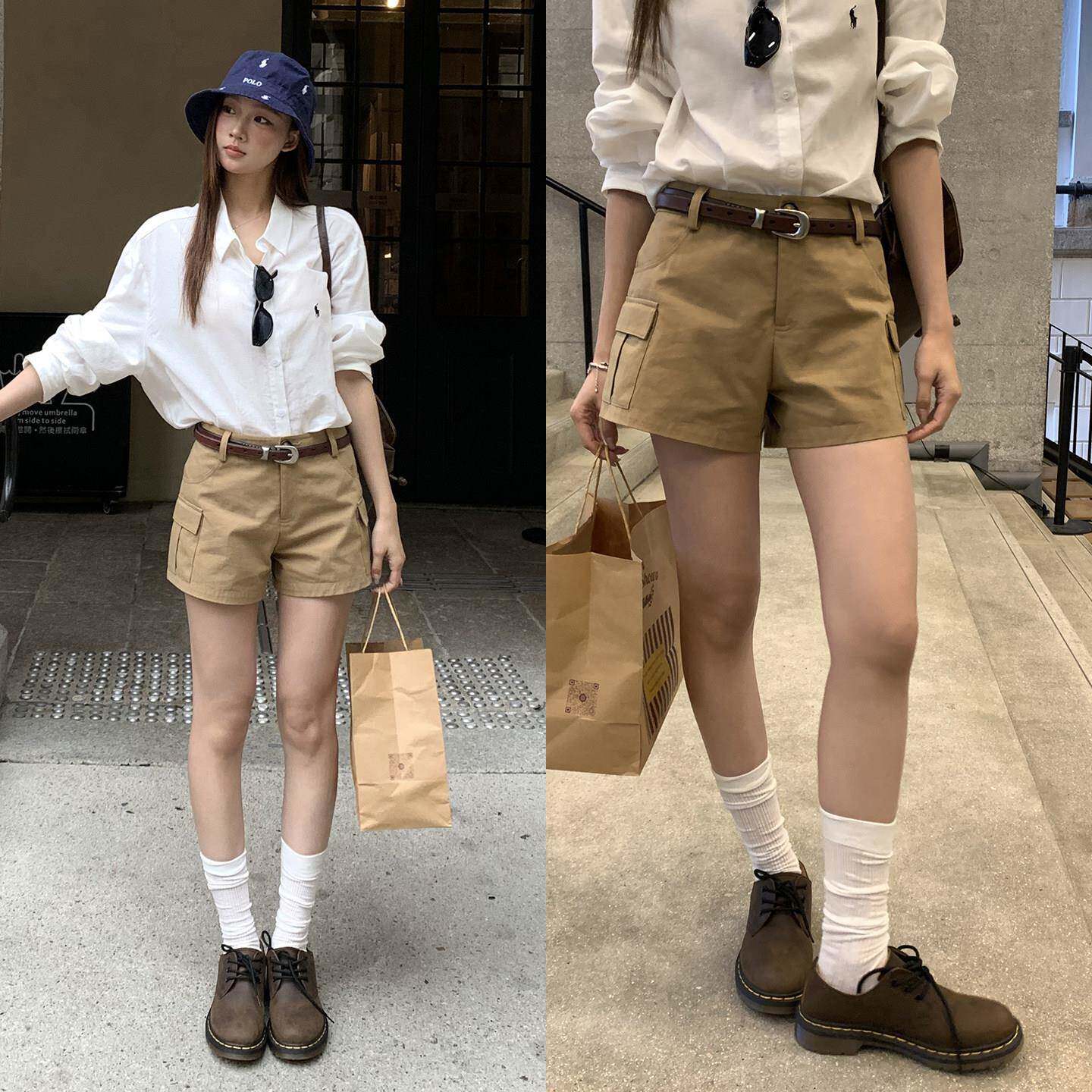 红人馆短裤女夏季2026新款卡其色休闲裤工装裤美式低腰小个子热裤