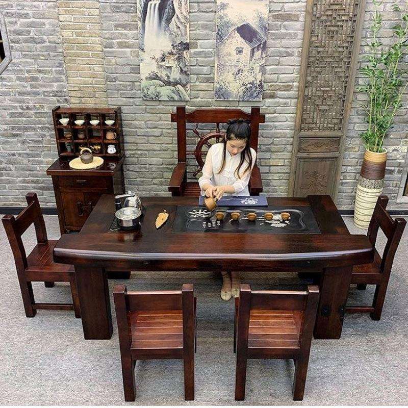 老船木茶桌椅组合新中式家具套装一体实木茶台简约茶几客厅泡茶桌