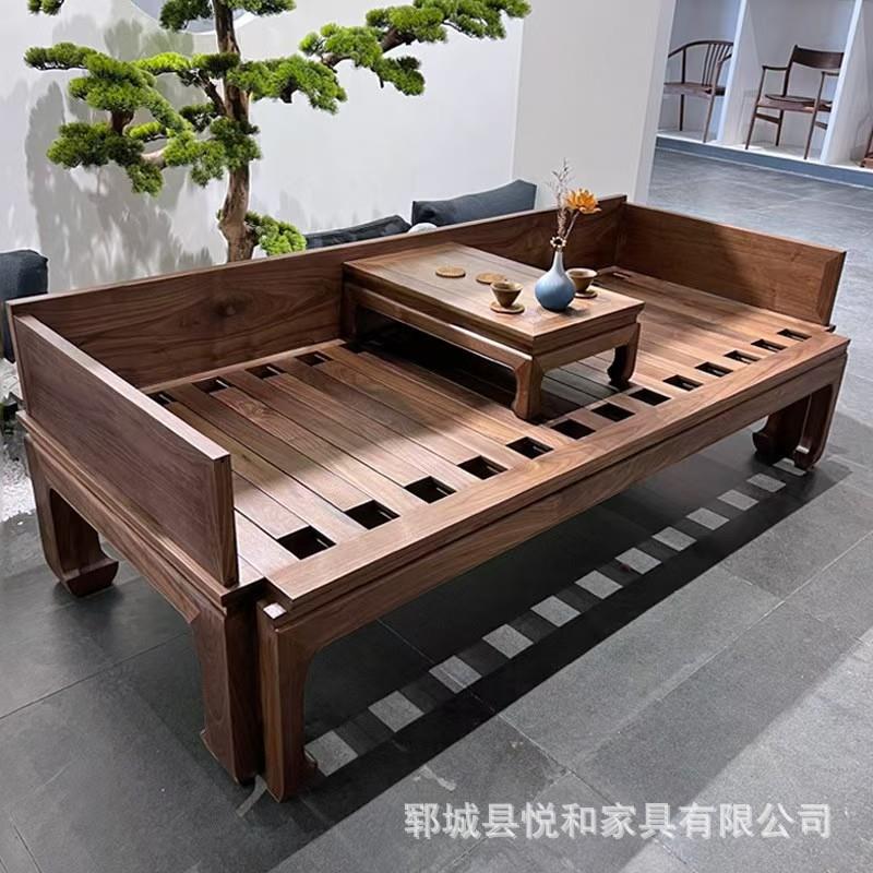 新中式老榆木罗汉床小户型客厅沙发床可伸缩榻榻米推拉床榻美人榻