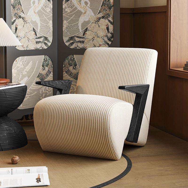 法式中古极简风实木休闲椅民宿客厅阳台设计师款复古单人扶手沙发