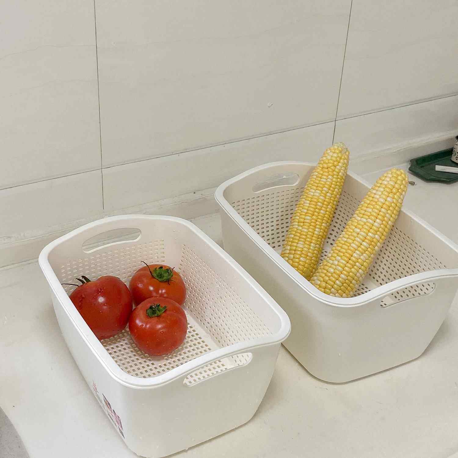好物推荐 白色简约ins风蔬菜篮子双层洗菜沥水篮水果篮菜筐洗菜盆