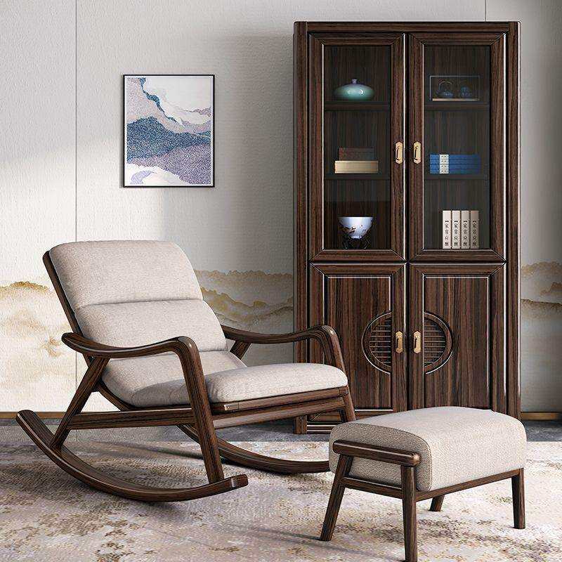 阳台休闲椅原木摇椅实木躺椅新中式全摇摇椅懒人椅乌金木沙发单人