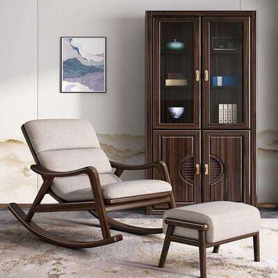 阳台休闲椅原木摇椅实木躺椅新中式全摇摇椅懒人椅乌金木沙发单人