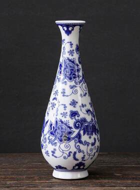花瓶摆件青花瓷客厅插花白瓷彷古覆古风工艺礼品摆饰陶瓷干 干燥