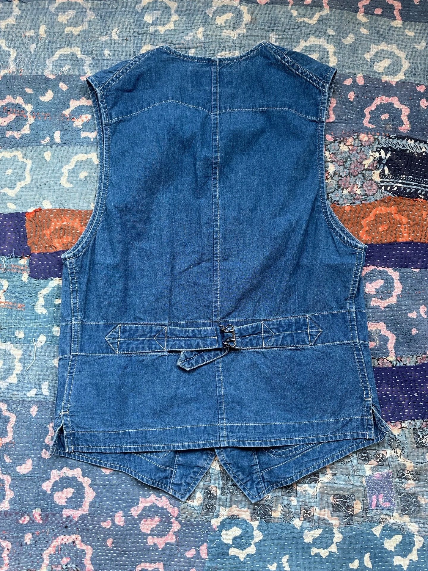 RRL Blue Denim Workwear Vest — front