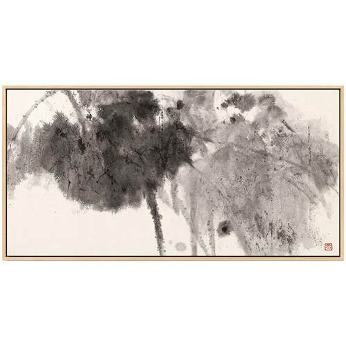 雨溟溟 新中式水墨抽象装饰画黑白艺术样板间挂画静物壁画荷叶