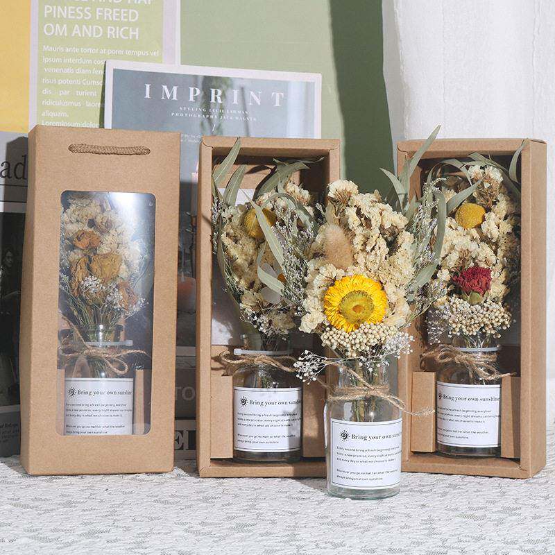 创意节日礼品康乃馨干花花束教师节礼物文艺家居玻璃摆件母亲节