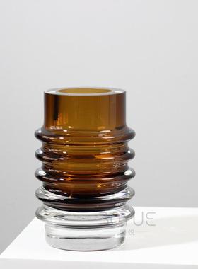 现代轻奢棕花色灰色螺旋筒琉璃玻璃瓶样板间居直售楼处桌面WLJ装