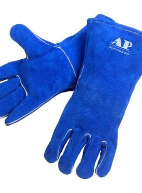 友盟AP-0160彩蓝色烧焊手套吸汗防滑电焊手套35CM防火焊接手套
