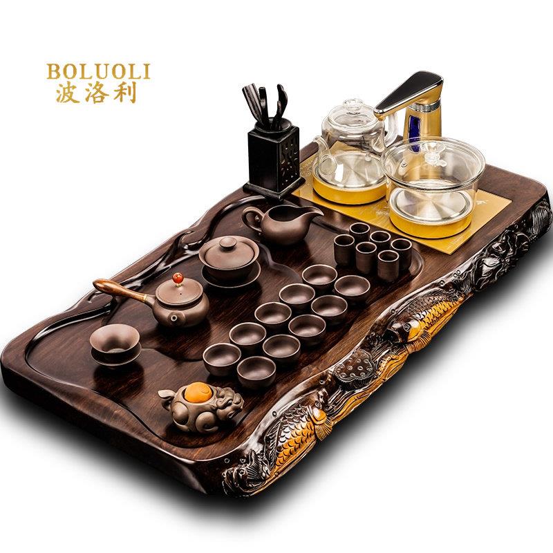整块黑檀实木茶盘功夫茶具套组家用整套全自动一体功夫泡茶台高档