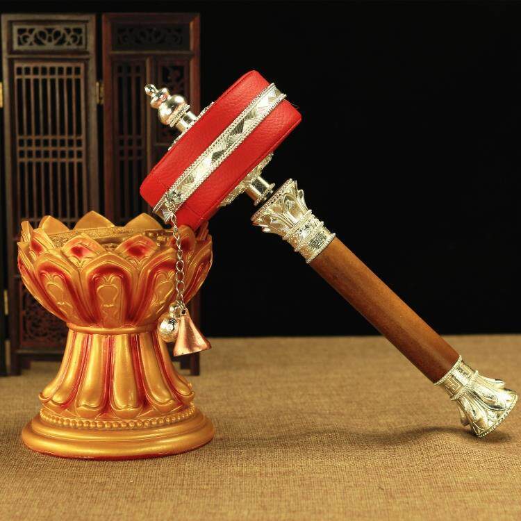 纯铜红皮手摇大号银色法器经红皮红色手精致做工桌面摆件家用