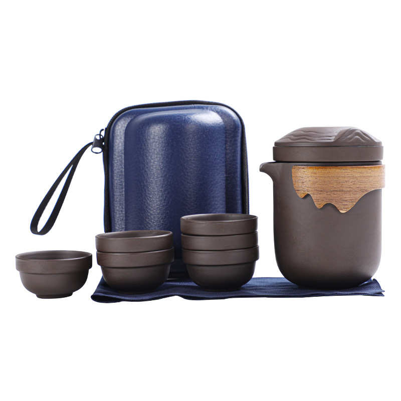 便携快客旅行茶具粗陶一壶四杯紫砂六杯玻璃壶小套装logo广告礼品