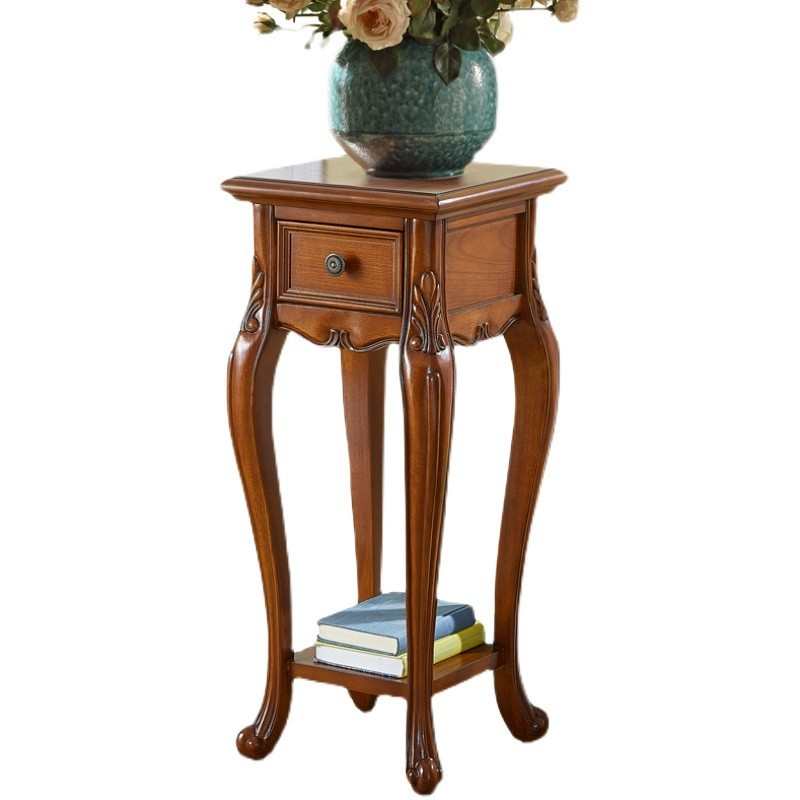 美式花架实木客厅置物架落地简约花架子室内花几欧式高档单个家用