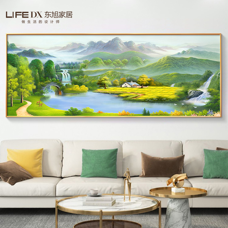 山水聚宝盆风景画客厅背景墙装饰画沙发墙壁横幅办公室画招财挂画