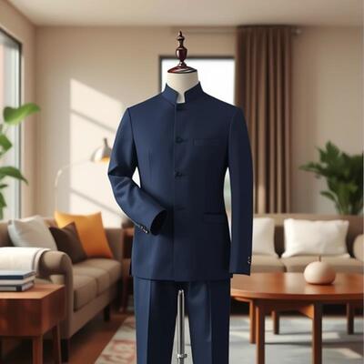 新中式西装男立领修身中山装舞台演出礼服男士青年服装两件套