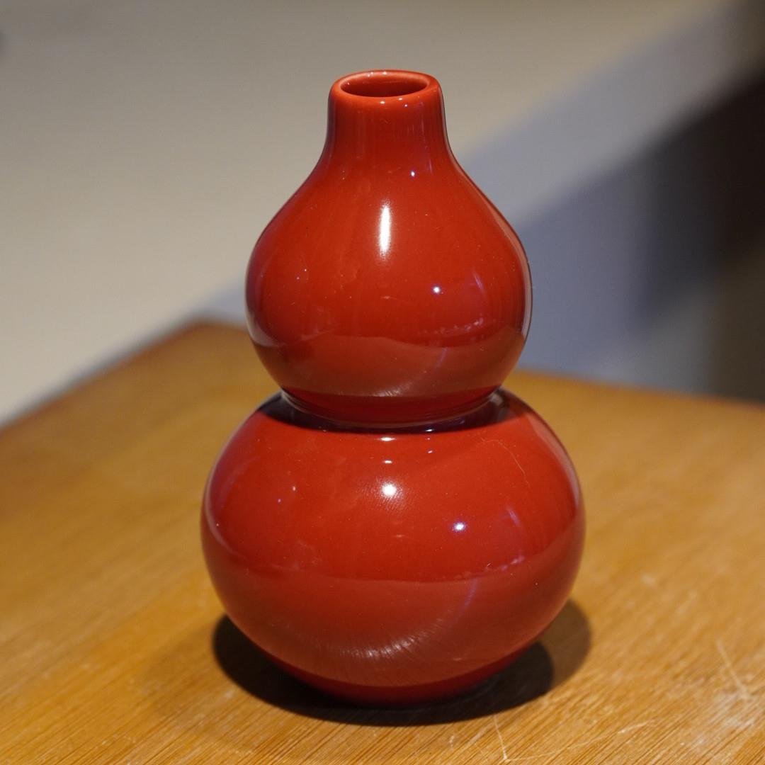 溥畔年 陶瓷中国红花瓶全红色红釉葫芦花瓶小号招财葫芦郎红福禄