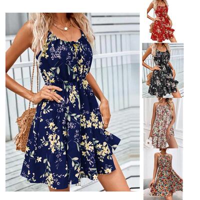 A women's elegant Bohemian printed sleeveless pullover dress
