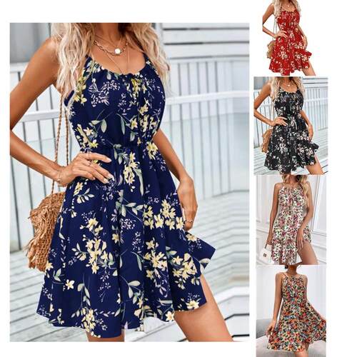 A women's elegant Bohemian printed sleeveless pullover dress