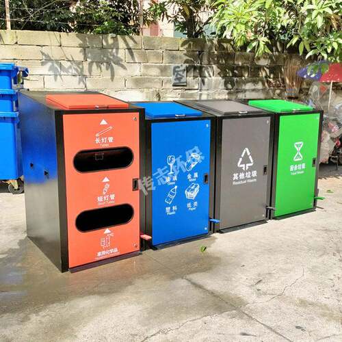 户外小区城中村大型环卫四色组合不锈钢分类垃圾桶果皮箱厂家定制