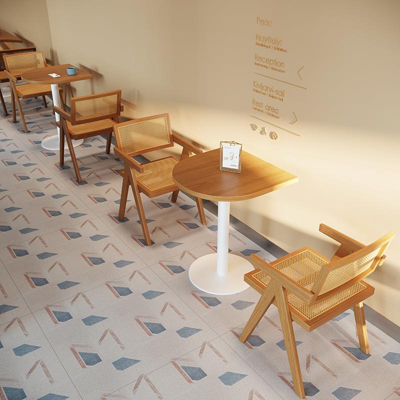 北欧网红奶茶甜品店咖啡厅实木餐桌椅组合日式咖啡店编藤餐椅商用