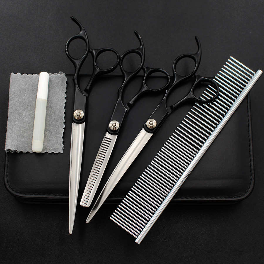 7.0寸 黑色 烤漆 分体剪 宠物美容剪刀 套装 3把装 直剪牙剪弯剪