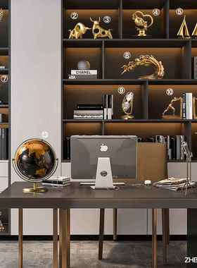 高档轻奢端大气商务摆件导现代高档老板领公室书柜办展示酒柜装高