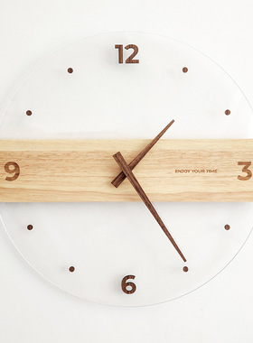 创意北欧简约实木制亚克力玻璃挂钟家居客厅墙钟装饰钟Wall Clock