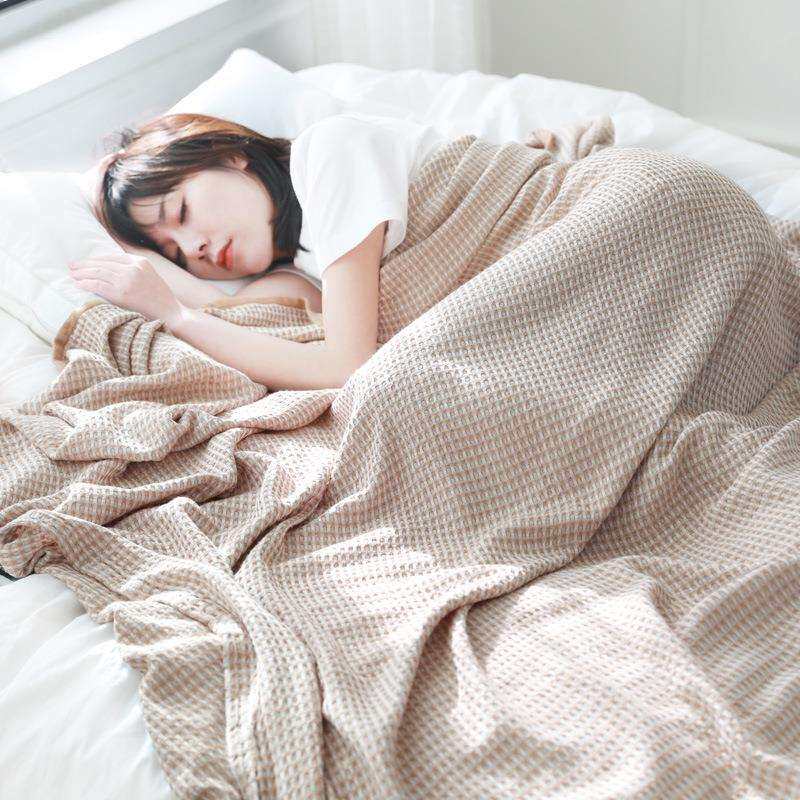 竹纤维色织华夫格水洗夏凉毯毛巾被双人春夏午休盖毯