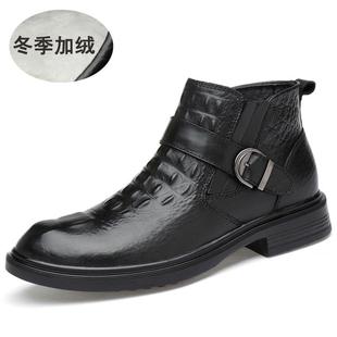 真皮商务闲男靴士皮靴男休士37码 高帮休闲皮鞋 男士 高档牛层皮冬季