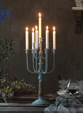 美式餐桌复A1003金古属台漫烛光晚餐道具做旧婚庆浪轻奢摆台蜡烛