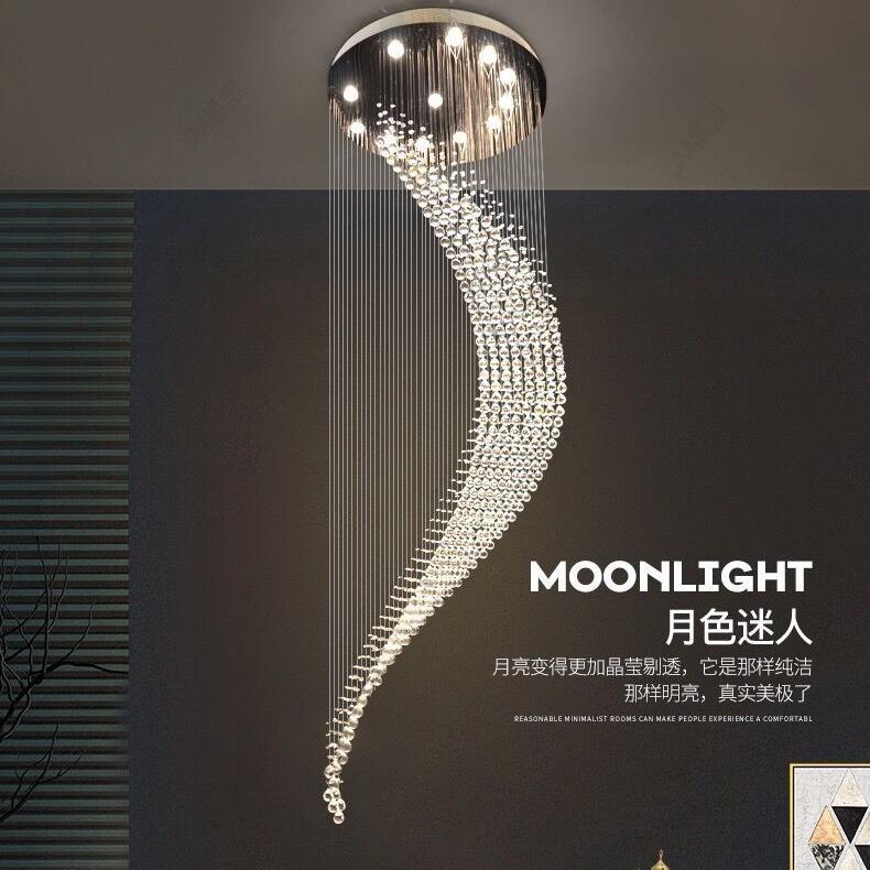 复试现代简约客厅吊灯别墅楼梯水晶吊灯旋转楼中楼轻奢水晶吊灯