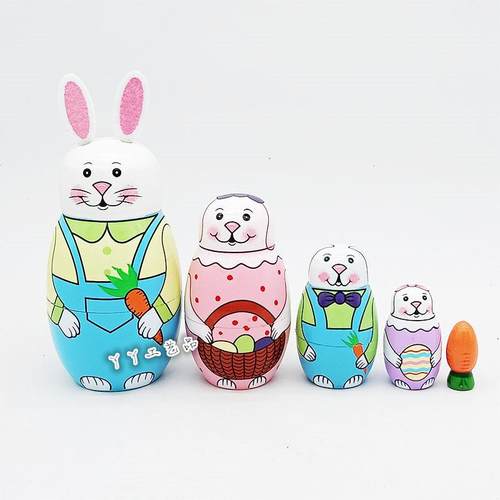 五层覆活节兔俄罗斯套娃圣诞生日礼物幼儿园木制工艺品家居摆饰