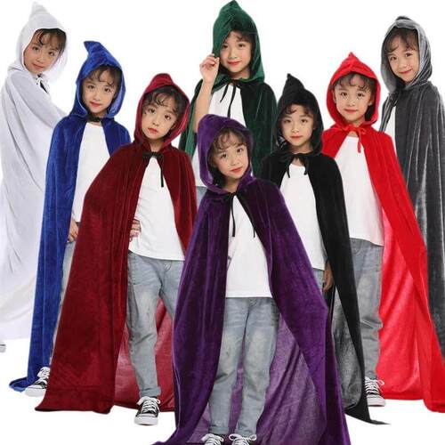 Halloween Adult Kids Witch Cloak Cape Hooded Cosplay Costume