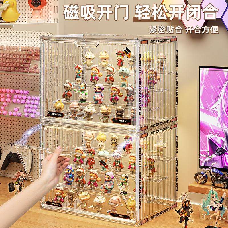 阶梯亚克力办阶梯式乐收纳特盒盲大容量手玛透明亚克展示架盒子泡