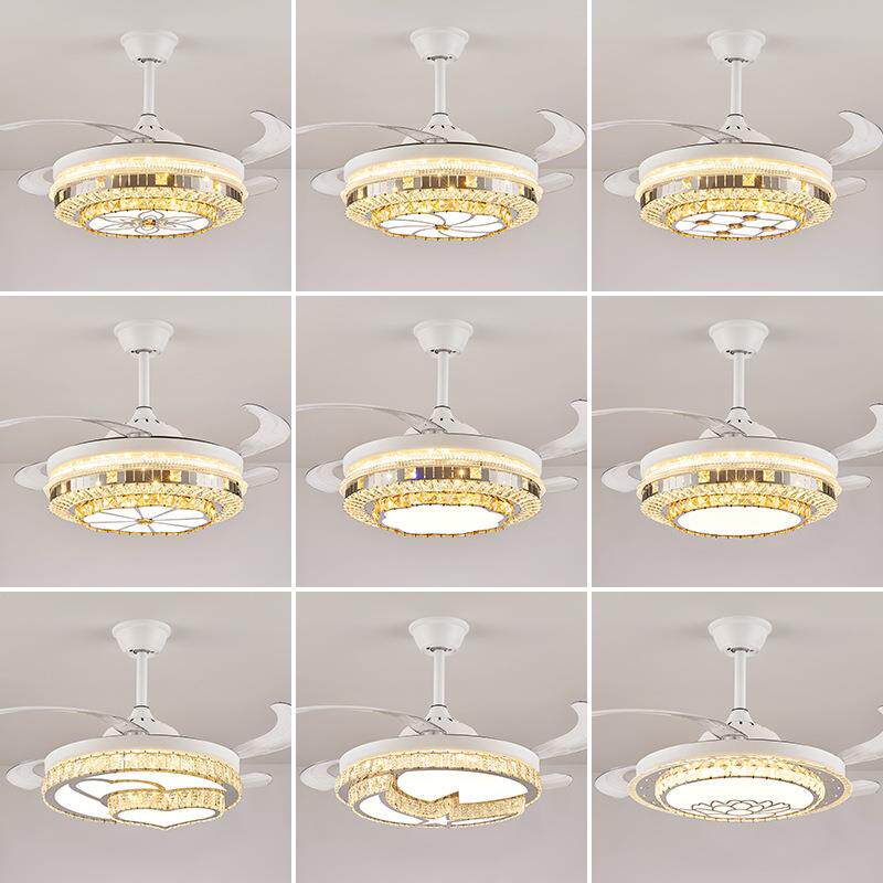 轻奢水晶隐形风扇灯现代简约餐厅卧室寸变频吊扇灯静音大气灯具